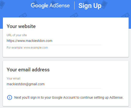 Google Adsense Signup