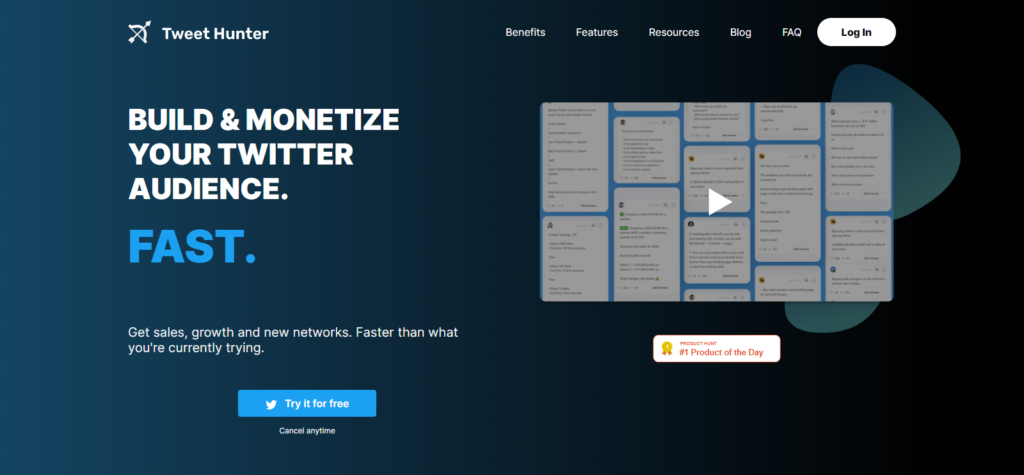 Tweet hunter homepage